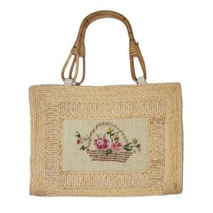 Vintage straw needlepoint bag